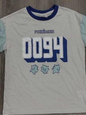 Pokemon White Tee with Blue Number Graphic